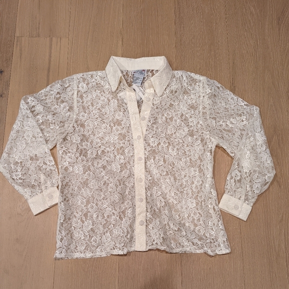 Dead Stock 90's Cream Lace Button-Up Blouse - Picture 1 of 6